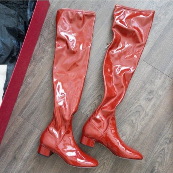 Valentino Garavani 40mm Faux Patent Leather Over The Knee Boot 36 6 Cherry Red - Picture 8 of 15